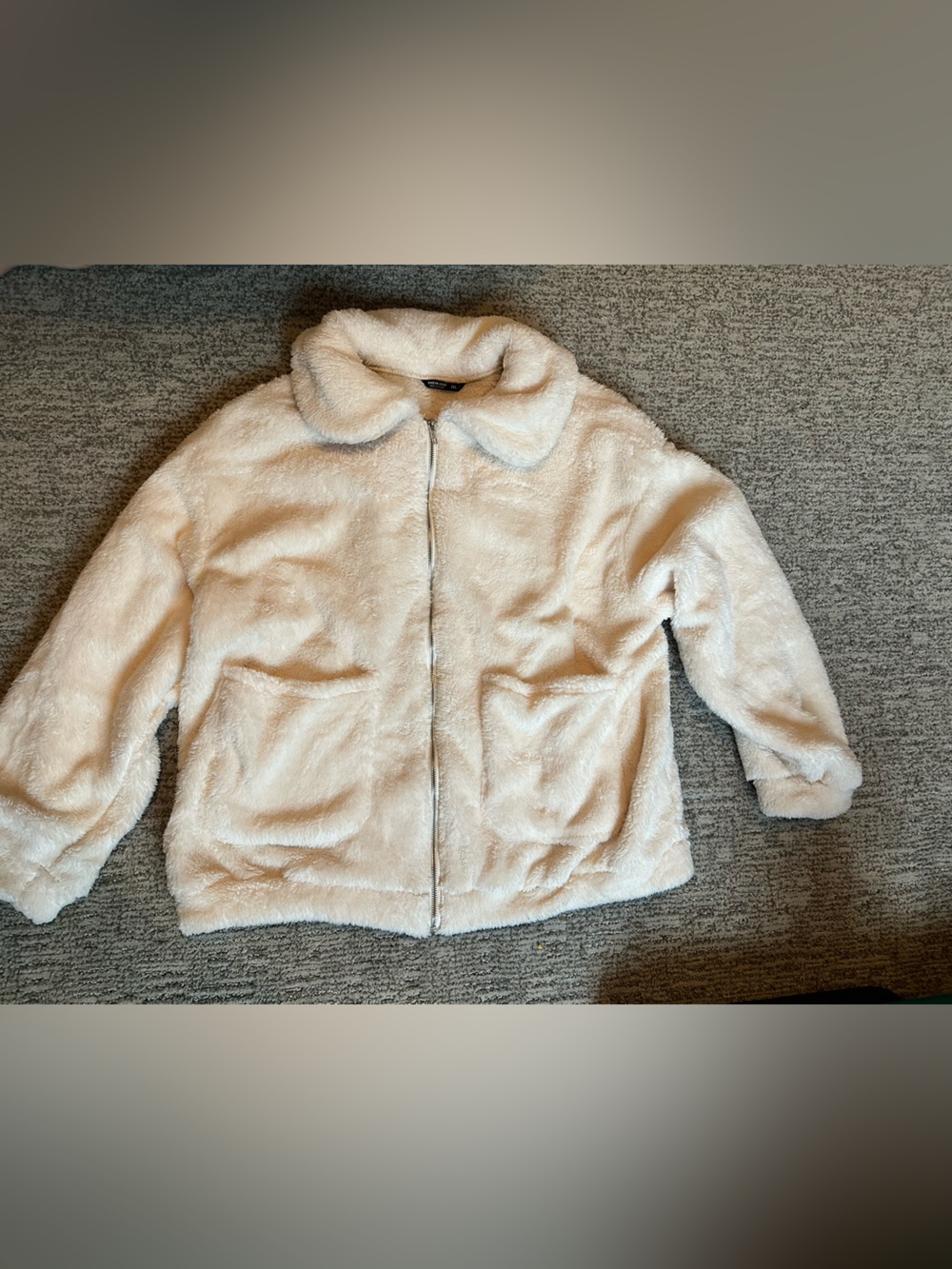 Plush Teddy Zip-Up Jacket - Cream
